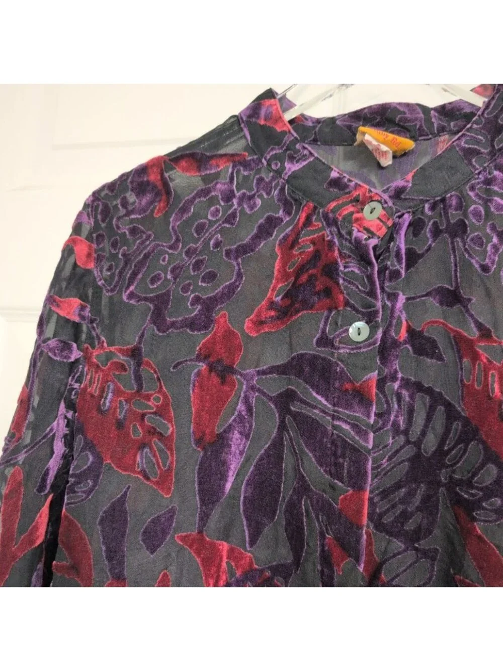 Ruby Rd Burnout Velvet Floral Shirt Womens Size 18 Black Whimsigoth Boho Cottage